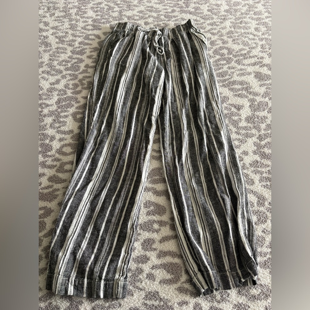 striped wide leg drawstring pants